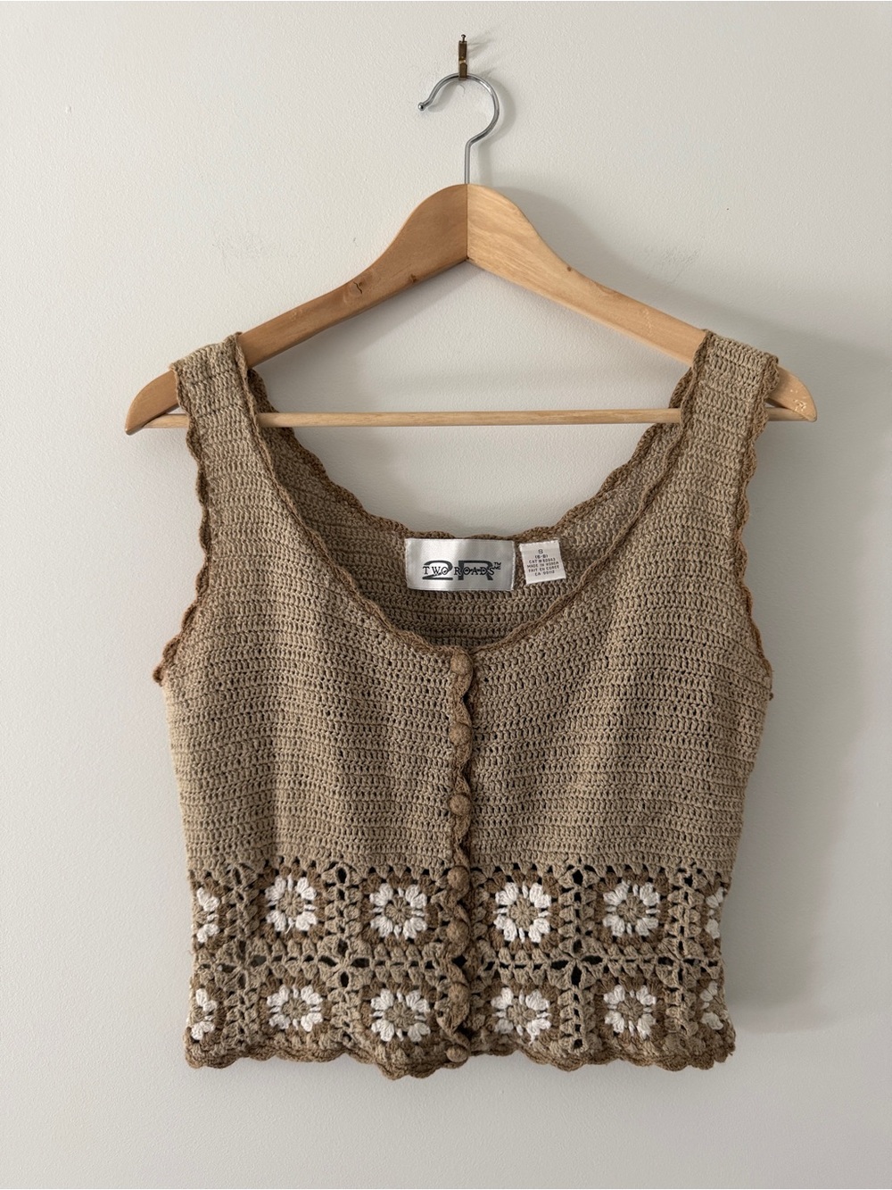 Two Roads 2R | 90's Vintage Cropped Crochet Tank - Size 8 (Small/Medium)